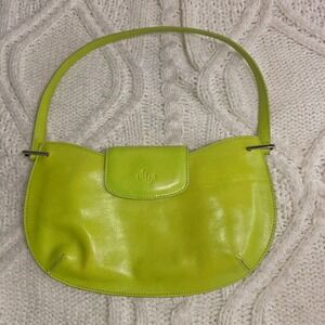 Monsac Small Clutch Shoulder Bag Neon Lime Green Leather Y2K Retro Bright Purse
